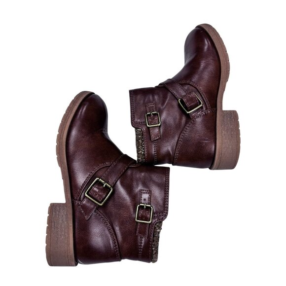 Brown Faux Leather Ankle Boots With Faux Fur Lining & Side Zipper Closure For Gi - Picture 6 of 8